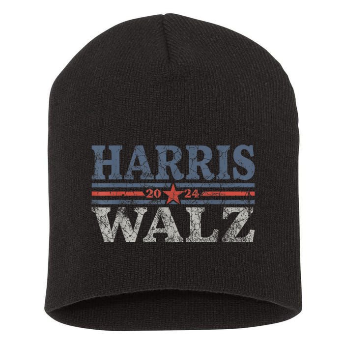 Harris Waltz2024 Retro Stripe Kamala Harris Tim Waltz 24 Short Acrylic Beanie