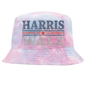 Harris Waltz2024 Retro Stripe Kamala Harris Tim Waltz 24 Tie-Dyed Bucket Hat