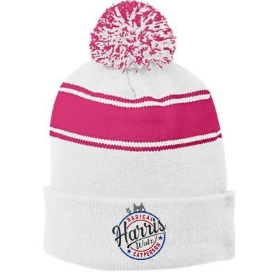 Harris Walz Radical Cat Lady Person Election Kamala Walz Stripe Pom Pom Beanie