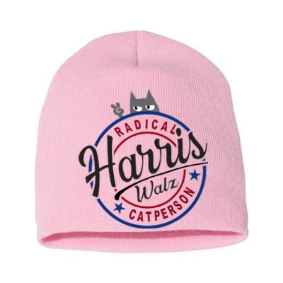 Harris Walz Radical Cat Lady Person Election Kamala Walz Short Acrylic Beanie