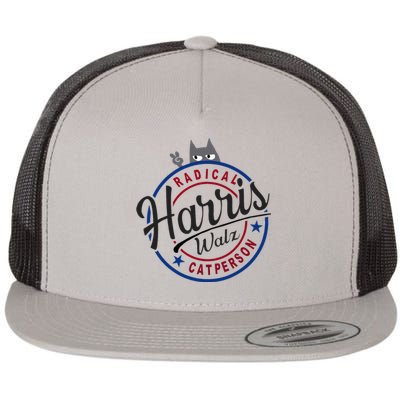 Harris Walz Radical Cat Lady Person Election Kamala Walz Flat Bill Trucker Hat