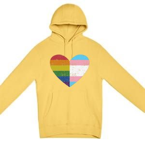 Heart With Rainbow And Transg Flag For Pride Month Premium Pullover Hoodie