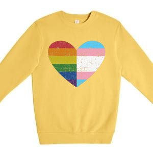 Heart With Rainbow And Transg Flag For Pride Month Premium Crewneck Sweatshirt