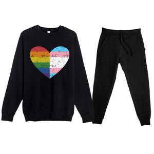 Heart With Rainbow And Transg Flag For Pride Month Premium Crewneck Sweatsuit Set