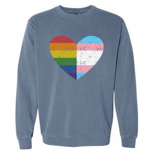 Heart With Rainbow And Transg Flag For Pride Month Garment-Dyed Sweatshirt