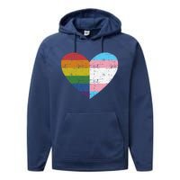 Heart With Rainbow And Transg Flag For Pride Month Performance Fleece Hoodie