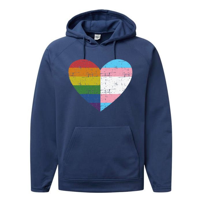 Heart With Rainbow And Transg Flag For Pride Month Performance Fleece Hoodie