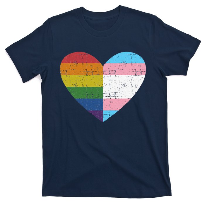 Heart With Rainbow And Transg Flag For Pride Month T-Shirt