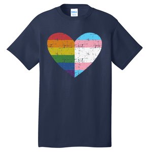 Heart With Rainbow And Transg Flag For Pride Month Tall T-Shirt