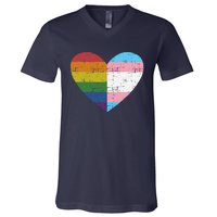 Heart With Rainbow And Transg Flag For Pride Month V-Neck T-Shirt