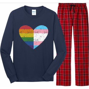 Heart With Rainbow And Transg Flag For Pride Month Long Sleeve Pajama Set