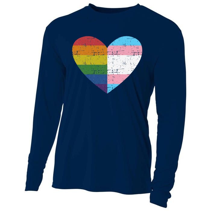 Heart With Rainbow And Transg Flag For Pride Month Cooling Performance Long Sleeve Crew