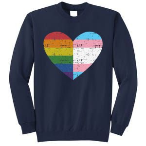 Heart With Rainbow And Transg Flag For Pride Month Tall Sweatshirt