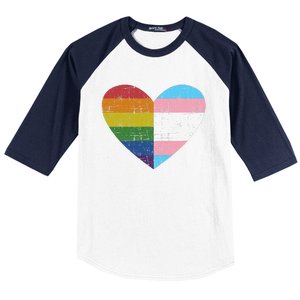 Heart With Rainbow And Transg Flag For Pride Month Baseball Sleeve Shirt