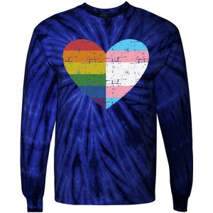 Heart With Rainbow And Transg Flag For Pride Month Tie-Dye Long Sleeve Shirt