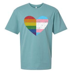 Heart With Rainbow And Transg Flag For Pride Month Sueded Cloud Jersey T-Shirt