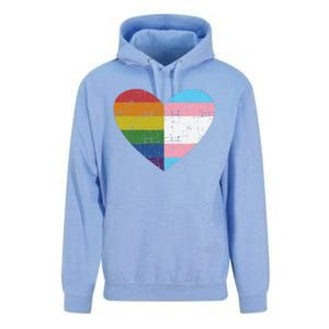 Heart With Rainbow And Transg Flag For Pride Month Unisex Surf Hoodie