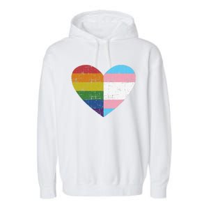 Heart With Rainbow And Transg Flag For Pride Month Garment-Dyed Fleece Hoodie