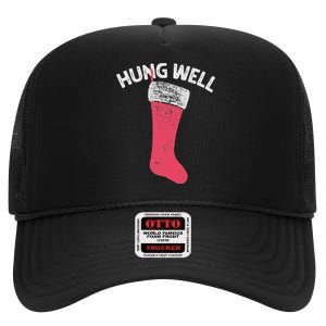 Hung Well Raunchy Christmas Dirty Christmas Party Joke High Crown Mesh Back Trucker Hat