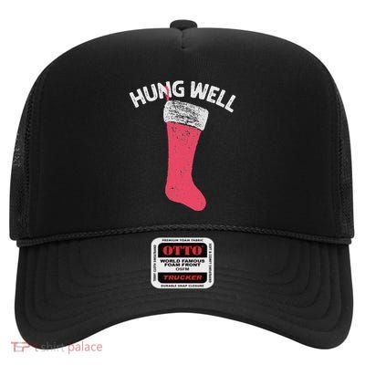 Hung Well Raunchy Christmas Dirty Christmas Party Joke High Crown Mesh Back Trucker Hat