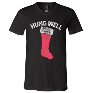 Hung Well Raunchy Christmas Dirty Christmas Party Joke V-Neck T-Shirt