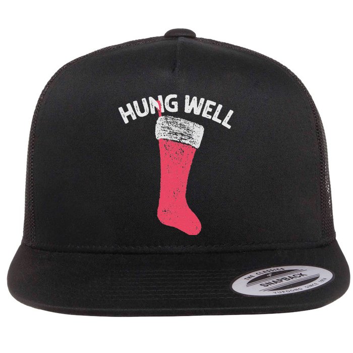 Hung Well Raunchy Christmas Dirty Christmas Party Joke Flat Bill Trucker Hat