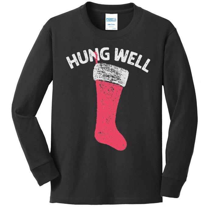 Hung Well Raunchy Christmas Dirty Christmas Party Joke Kids Long Sleeve Shirt