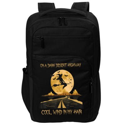 Halloween Witch Riding Brooms On A Dark Desert Highways Road Impact Tech Backpack