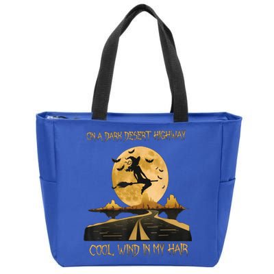 Halloween Witch Riding Brooms On A Dark Desert Highways Road Zip Tote Bag