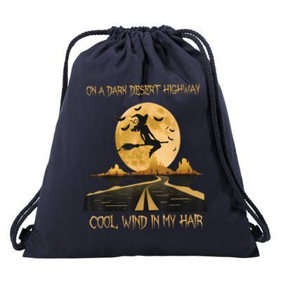 Halloween Witch Riding Brooms On A Dark Desert Highways Road Drawstring Bag