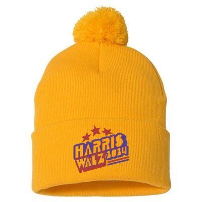 Harris Walz Retro Vibe Kamala Harris Election 2024 Pom Pom 12in Knit Beanie