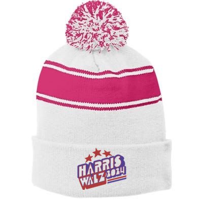 Harris Walz Retro Vibe Kamala Harris Election 2024 Stripe Pom Pom Beanie