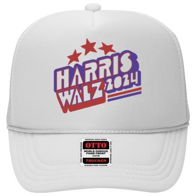 Harris Walz Retro Vibe Kamala Harris Election 2024 High Crown Mesh Back Trucker Hat