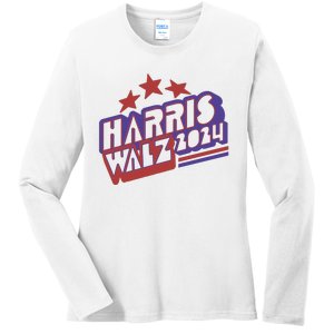 Harris Walz Retro Vibe Kamala Harris Election 2024 Ladies Long Sleeve Shirt