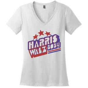 Harris Walz Retro Vibe Kamala Harris Election 2024 Women's V-Neck T-Shirt