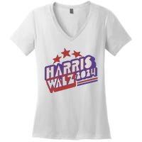 Harris Walz Retro Vibe Kamala Harris Election 2024 Women's V-Neck T-Shirt