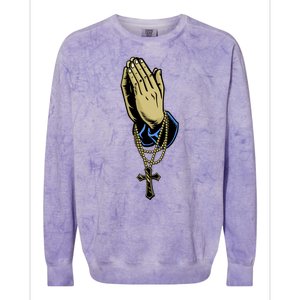 Hand With Rosary Praying Cross Colorblast Crewneck Sweatshirt