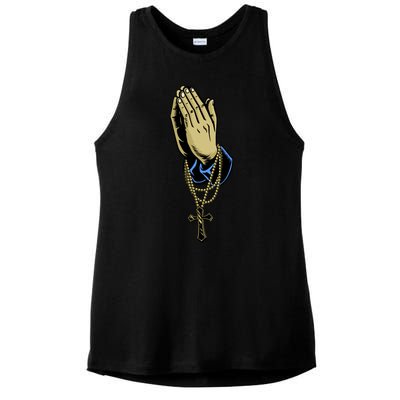 Hand With Rosary Praying Cross Ladies PosiCharge Tri-Blend Wicking Tank