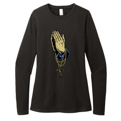 Hand With Rosary Praying Cross Womens CVC Long Sleeve Shirt