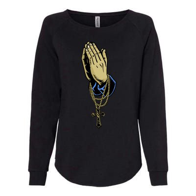 Hand With Rosary Praying Cross Womens California Wash Sweatshirt