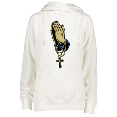 Hand With Rosary Praying Cross Womens Funnel Neck Pullover Hood