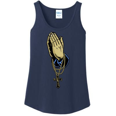 Hand With Rosary Praying Cross Ladies Essential Tank