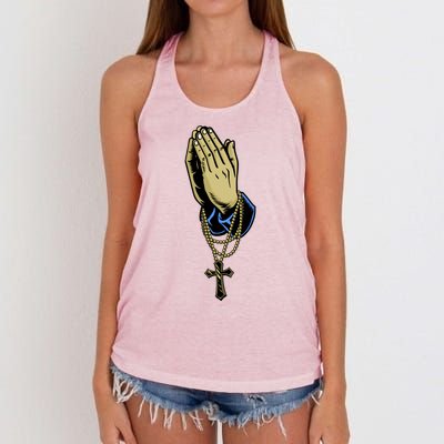 Hand With Rosary Praying Cross Women's Knotted Racerback Tank