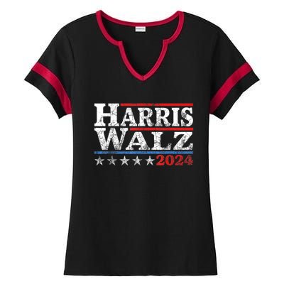 Harris Waltz2024 Retro Stripe Kamala Harris Tim Waltz24 Ladies Halftime Notch Neck Tee