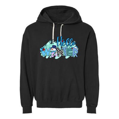 Hello Winter Snowman Christmas Snowflake Gift Garment-Dyed Fleece Hoodie