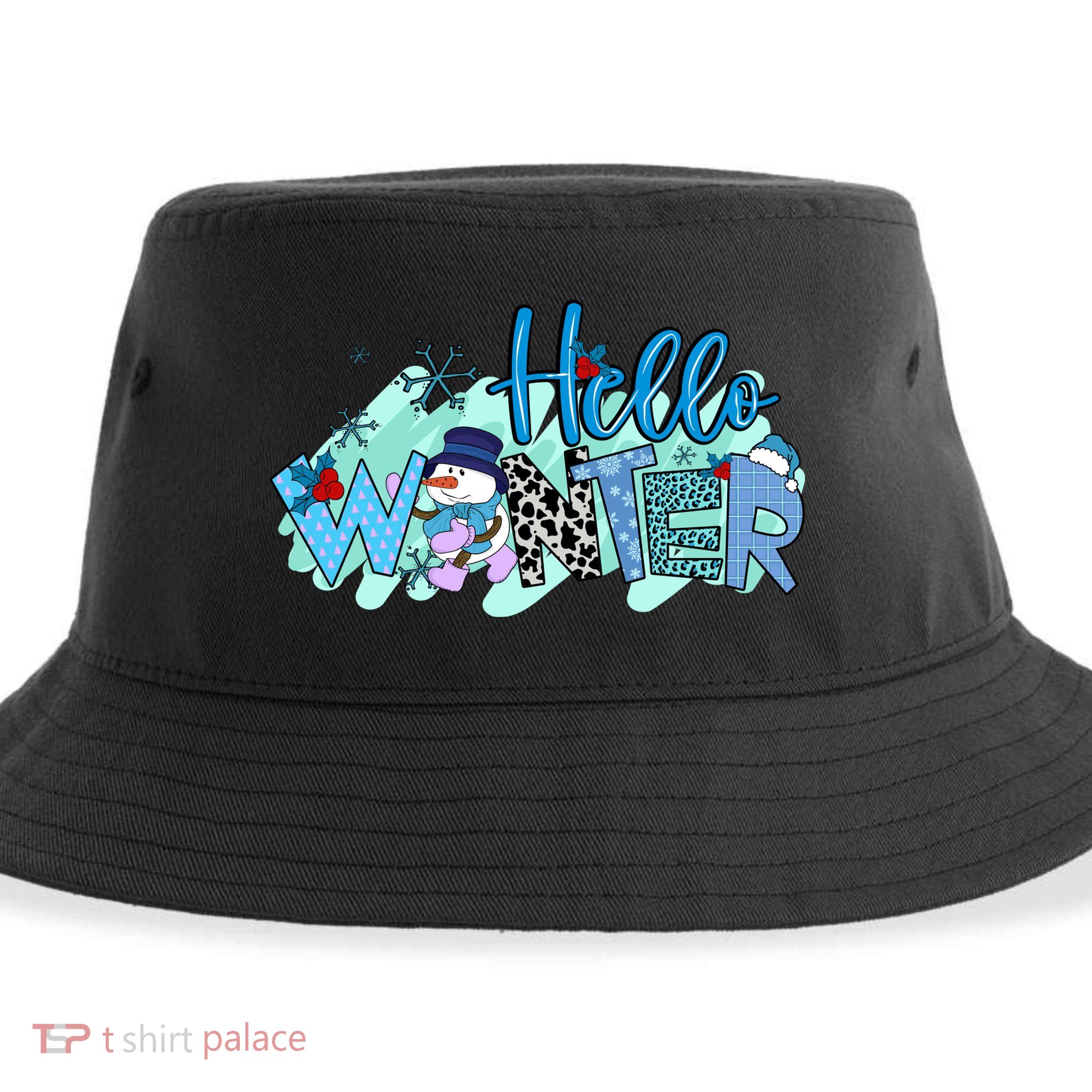Hello Winter Snowman Christmas Snowflake Gift Sustainable Bucket Hat