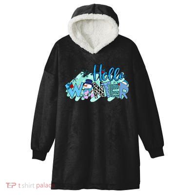 Hello Winter Snowman Christmas Snowflake Gift Hooded Wearable Blanket