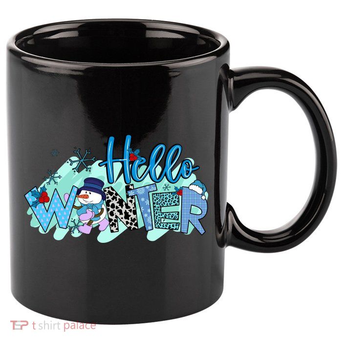 Hello Winter Snowman Christmas Snowflake Gift 11oz C Handle Ceramic Mug