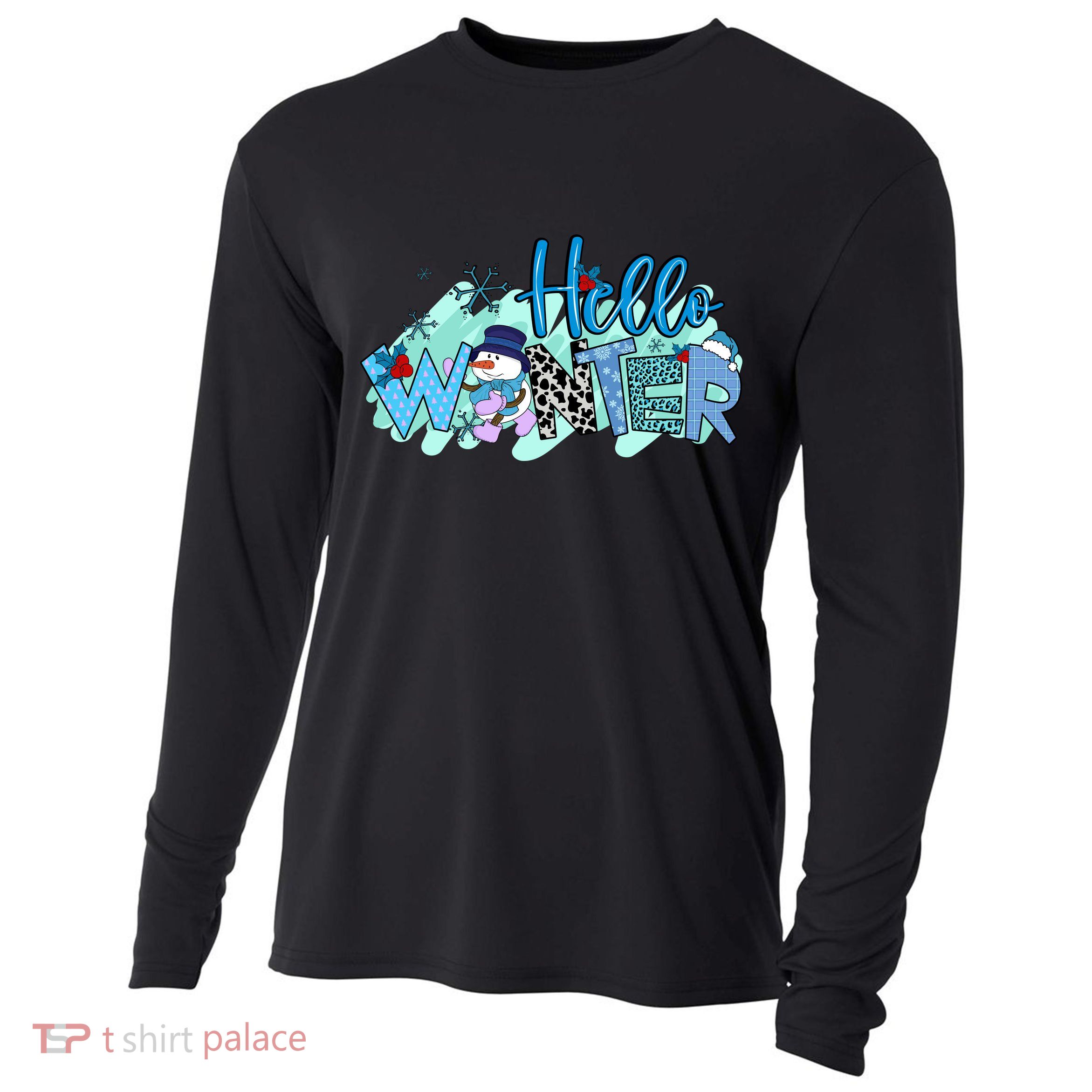 Hello Winter Snowman Christmas Snowflake Gift Cooling Performance Long Sleeve Crew