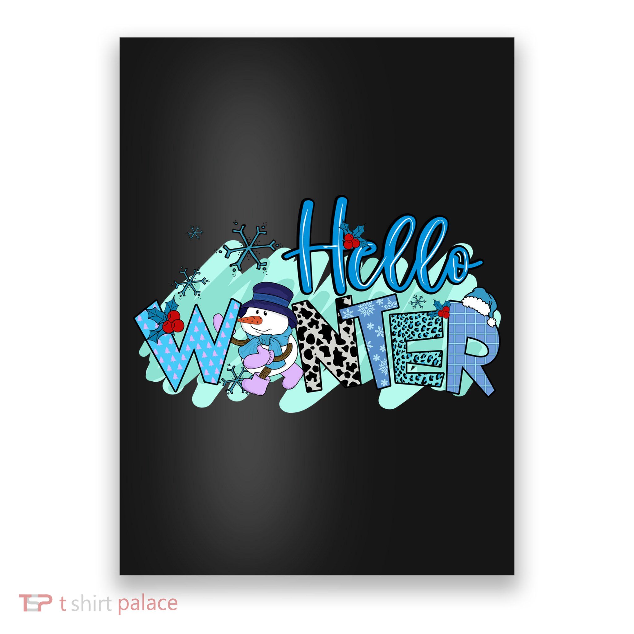 Hello Winter Snowman Christmas Snowflake Gift Poster